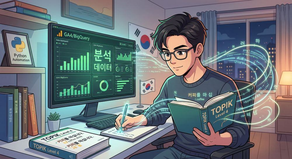 Anime character learning Korean